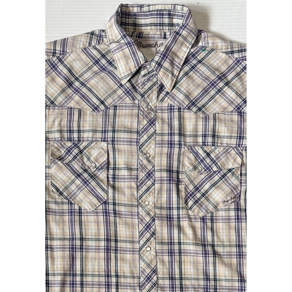 WRANGLEWR Wrancher - Men's Short Sleeve Shirt - Pearl Snap Plaid - X-Large XL